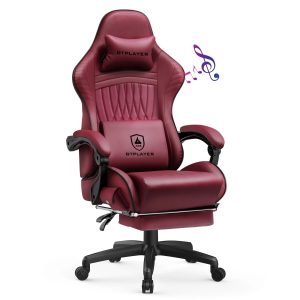 GTPLAYER Gaming Chair – Adjustable Ergonomic Faux Leather PC & Racing Chair with Built-in Speakers & Footrest