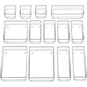 13-Drawer Organizer Set – Non-Slip Silicone Desk Drawer Trays for Makeup, Jewelry & More