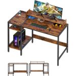 39" Computer Gaming Desk – Home Office Table with Monitor Stand & Adjustable Storage